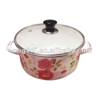 ename cookware pot with enamel lid and steel handle